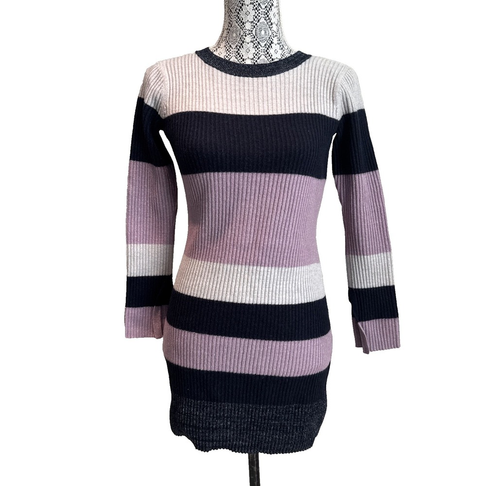 Club Monaco Merino Wool Striped Knit Sweater Dress Size XS Pink Navy Silver